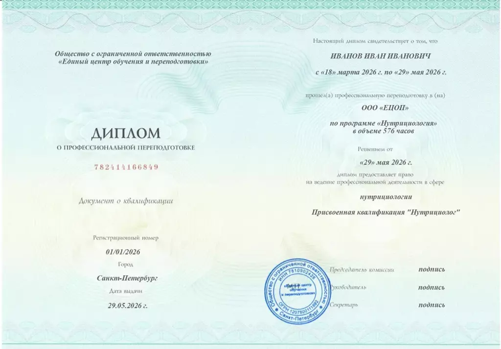 Диплом нутрициолог
