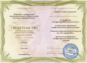 Свидетельство Зубофрезеровщик деталей часов